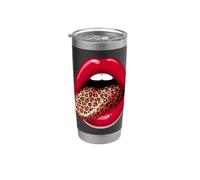 Graphique rétro à imprimé animalier Red Lips en forme de léopard Gobelet isotherme en acier inoxydable double paroi