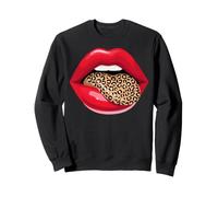 Graphique rétro à imprimé Animalier Red Lips en Forme de léopard Sweatshirt
