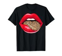 Graphique rétro à imprimé Animalier Red Lips en Forme de léopard T-Shirt Graphique avec Valeur