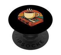 Graphique rétro café et Cassette Vinyle PopSockets PopGrip Adhésif