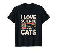 Graphique rétro « I Love Science and Cats » T-Shirt Graphique avec Valeur, Homme, Noir, M