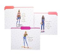 Graphique Rong Rong Divas Classeur - Comprend 9 dossiers avec 3 motifs colorés uniques, ornés de feuilles dorées sur papier cartonné durable à triple corde, 11,75 x 9,5"