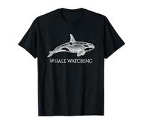 Graphique Vintage Orca Whale Noir et Blanc Wal Watching gravé T-Shirt