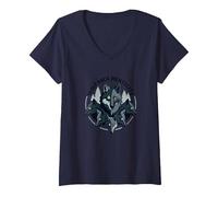 Graphisme Animalier Wolf Pack Mentality Wilderness Spirit T-Shirt avec Col en V, Femme, Bleu Marine, XL