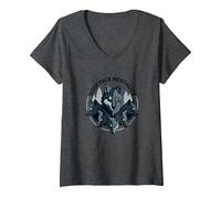 Graphisme Animalier Wolf Pack Mentality Wilderness Spirit T-Shirt avec Col en V, Femme, Chiné Foncé, L