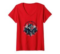 Graphisme Animalier Wolf Pack Mentality Wilderness Spirit T-Shirt avec Col en V, Femme, Rouge, XL