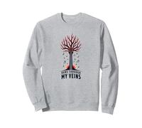 Graphisme Artistique « Music Runs Through My Veins » Sweatshirt, Unisexe pour Adultes, Gris Chiné, M