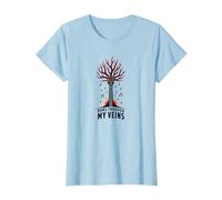 Graphisme Artistique « Music Runs Through My Veins » T-Shirt, Femme, Bleu Céleste, XS