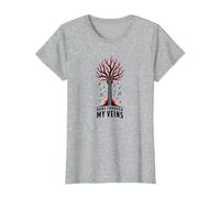 Graphisme Artistique « Music Runs Through My Veins » T-Shirt, Femme, Gris Chiné, XS