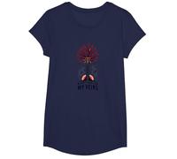 Graphisme Artistique « Music Runs Through My Veins » T-Shirt, Fille, Bleu Marine, M