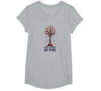 Graphisme Artistique « Music Runs Through My Veins » T-Shirt, Fille, Gris Chiné, S