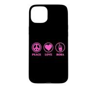 Graphisme Boba Simple et Basique de Peace Love and Boba Coque pour iPhone 15 Plus