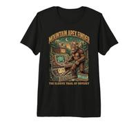 Graphisme de forêt cryptique rétro de Bigfoot Mountain Camping T-Shirt Haut de Gamme