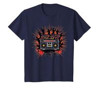 Graphisme de Musique Urbaine rétro Boombox pour la Culture Hip hop T-Shirt, Enfant, Bleu Marine, 4 Ans