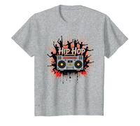 Graphisme de Musique Urbaine rétro Boombox pour la Culture Hip hop T-Shirt, Enfant, Gris Chiné, 4 Ans