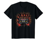 Graphisme de Musique Urbaine rétro Boombox pour la Culture Hip hop T-Shirt, Enfant, Noir, 4 Ans
