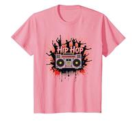 Graphisme de Musique Urbaine rétro Boombox pour la Culture Hip hop T-Shirt, Enfant, Rose, 10 Ans
