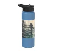 Graphisme de paysage vintage de séquoias dans le brouillard Stainless Steel Insulated Water Bottle