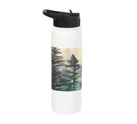 Graphisme de paysage vintage de séquoias dans le brouillard Stainless Steel Insulated Water Bottle