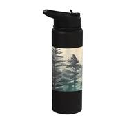 Graphisme de paysage vintage de séquoias dans le brouillard Stainless Steel Insulated Water Bottle