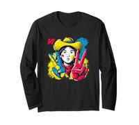 Graphisme de Personnage Pop Western rétro Cowgirl Double Peace Manche Longue