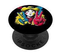 Graphisme de Personnage Pop Western rétro Cowgirl Double Peace PopSockets PopGrip Adhésif