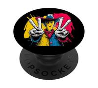 Graphisme de Personnage Pop Western rétro de Cowboy Double Peace PopSockets PopGrip Adhésif