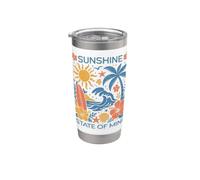 Graphisme estival vintage Sunshine State of Mind pour les vacances à la plage Gobelet isotherme en acier inoxydable double paroi