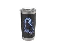 Graphisme gothique fantastique Blue Moon Wolf Mystic Forest Gobelet isotherme en acier inoxydable double paroi