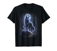 Graphisme Gothique Fantastique Blue Moon Wolf Mystic Forest T-Shirt