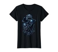 Graphisme Gothique foncé Hear See Speak No Evil Skulls T-Shirt Graphique avec Valeur, Femme, Noir, M