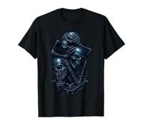 Graphisme Gothique foncé Hear See Speak No Evil Skulls T-Shirt Graphique avec Valeur, Homme, Noir, S