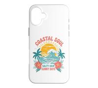 Graphisme ondulé de Salty Hair Sunny Days, Plage côtière Tropicale Coque pour iPhone 16 Plus