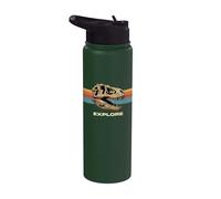 Graphisme rétro T-Rex Skull Explore au coucher du soleil Stainless Steel Insulated Water Bottle