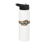Graphisme rétro T-Rex Skull Explore au coucher du soleil Stainless Steel Insulated Water Bottle