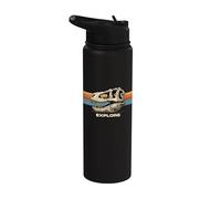 Graphisme rétro T-Rex Skull Explore au coucher du soleil Stainless Steel Insulated Water Bottle