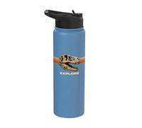 Graphisme rétro T-Rex Skull Explore au coucher du soleil Stainless Steel Insulated Water Bottle