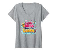 Graphisme Scolaire « Little Miss Pre K Ready to Learn » T-Shirt avec Col en V, Femme, Gris Chiné, XL