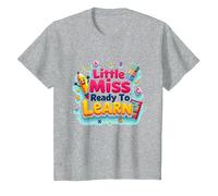 Graphisme Scolaire « Little Miss Pre K Ready to Learn » T-Shirt, Enfant, Gris Chiné, 2 Ans