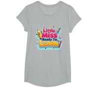 Graphisme Scolaire « Little Miss Pre K Ready to Learn » T-Shirt, Fille, Gris Chiné, S