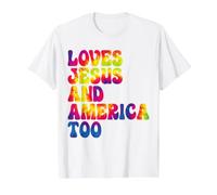 Graphisme tie-Dye Loves Jesus and America Too Funny T-Shirt Graphique avec Valeur, Homme, Blanc, L