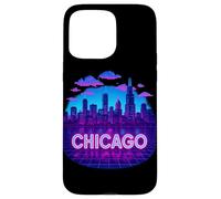 Graphisme Vaporwave rétro de Chicago City Skyline Coque pour iPhone 15 Pro Max