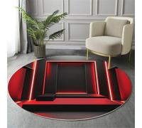 Graphismes Géométriques Tapis Rond 80Cmintérieur Doux Antidérapant Lavable en Machine, Noir Et Rouge Tapis Décoratif De Style Spatial Futur pour Salon Chambre Salle À Manger