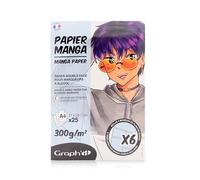GRAPH’IT bloc Manga de 25 feuilles 300gr extra blanc spécial marqueur à alcool, 1 côté collé, papier résistant pour encre à alcool, 6 modèles de planches manga sur calques inclus - Format A4