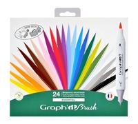 Graph'it Marqueurs à alcool Brush Essential – Double pointe extra-fine et pinceau – Set 24