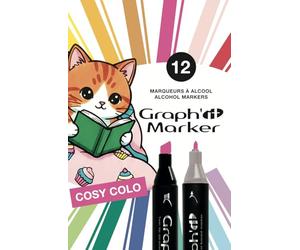 GRAPH'IT Brush - Lot de 12 Marqueurs à Alcool à Double Pointe Brush et Extra Fine - Set Cosy Colo