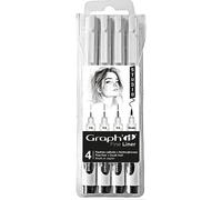 GRAPH'IT - Fine Liner Studio - Pochette de 3 Feutres à Pointes 0,2-0,3-0,5 - Encre Pigmentée à Base d’Eau Résistante à la Lumière et au Gommage - 1 Liner Brush Pointe Pinceau Inclus