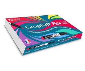 GRAPH'IT FLOW - Set de 72 Marqueurs Acryliques à Encre Liquide Ultra Pigmentée - Pointe Pinceau Souple - Couleurs Opaques et Métalliques - Marqueurs Peinture Multi-Supports