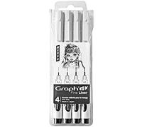 Graph'it - Pochette de 4 Feutres à Pointes Calibrées - Fine Liner - Encre Pigmentée à Base d’Eau - Résistante à la Lumière et au Gommage - Noir Manga Assortiment 0.1-0.3 - 0.5-0.7