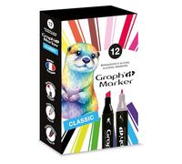 Graph'it - Set de 12 marqueurs à alcool - double pointe fine et biseautée - Classic - Rechargeables